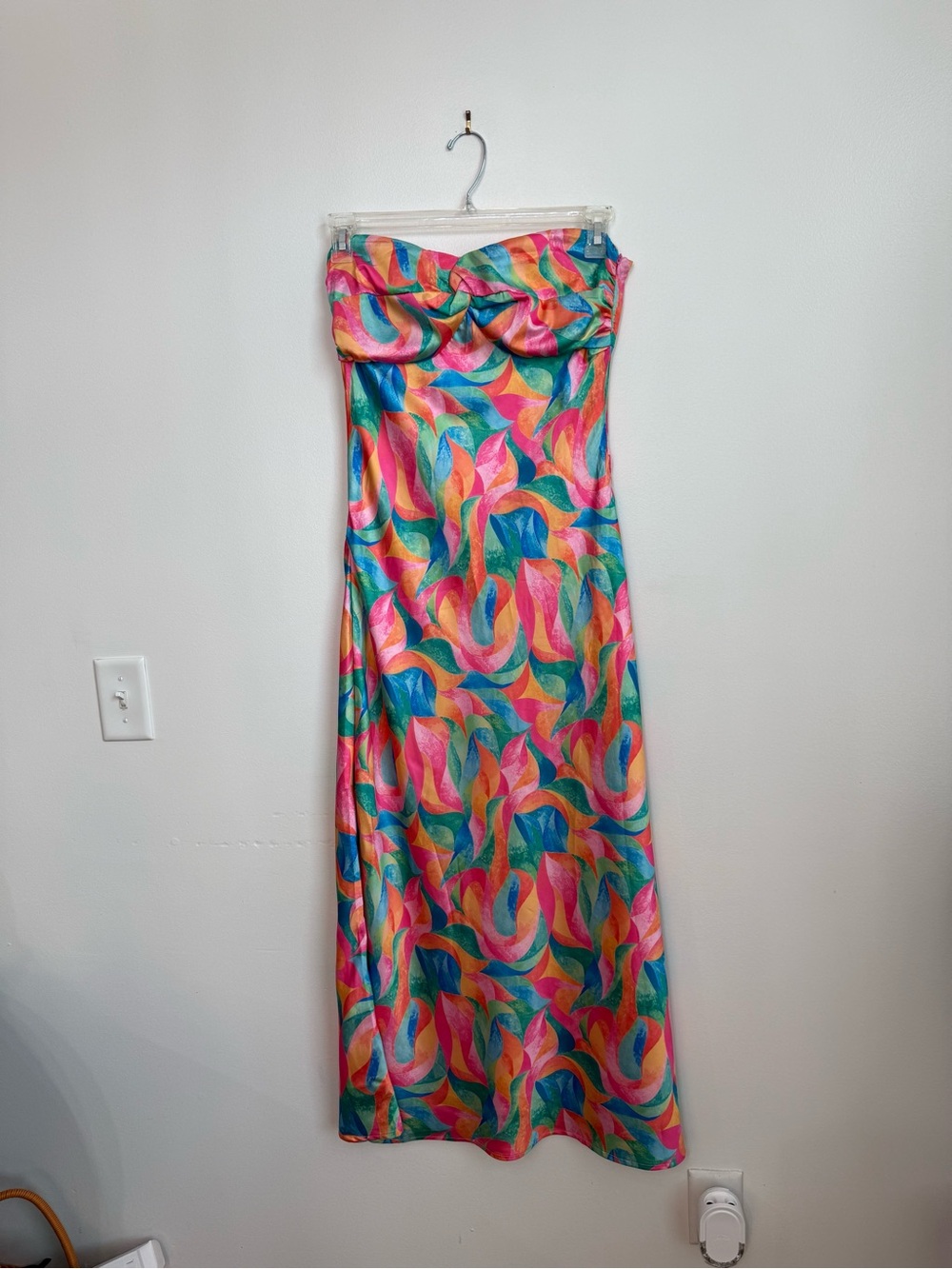 Pink Lily Strapless Maxi Dress in Pink, Teal, Orange